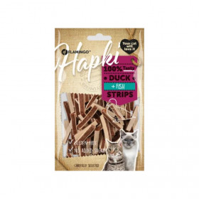 Лакомства за котки Flamingo Hapki Duck and cod strips с патешко и риба